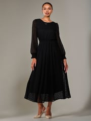 Jolie Moi Black Long Sleeve Chiffon Midaxi Dress - Image 1 of 6