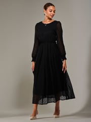 Jolie Moi Black Long Sleeve Chiffon Midaxi Dress - Image 3 of 6