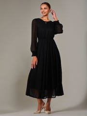 Jolie Moi Black Long Sleeve Chiffon Midaxi Dress - Image 4 of 6