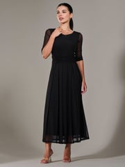 Jolie Moi Black Petite Pleated Half Sleeve Midi Dress - Image 4 of 6