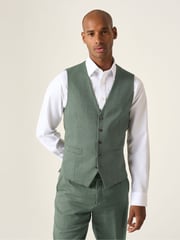 Skopes Green Tailored Fit Calvados Single Breasted Linen Blend Suit Waistcoat - Image 1 of 6