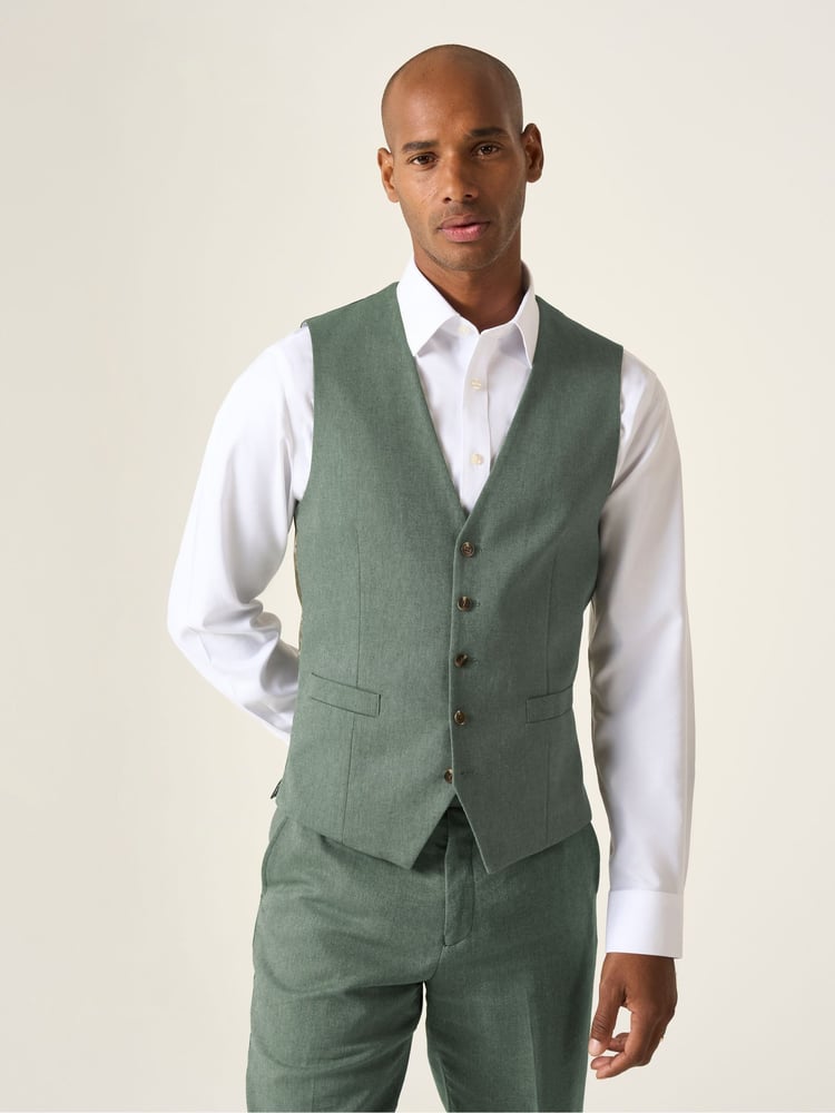 Skopes Green Tailored Fit Calvados Single Breasted Linen Blend Suit Waistcoat - Image 1 of 6