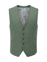 Skopes Green Tailored Fit Calvados Single Breasted Linen Blend Suit Waistcoat - Image 5 of 6