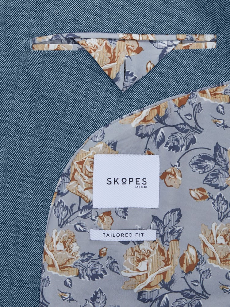 Skopes Blue Single Breasted Tailored Fit Calvados Linen Blend Suit Waistcoat - Image 5 of 5