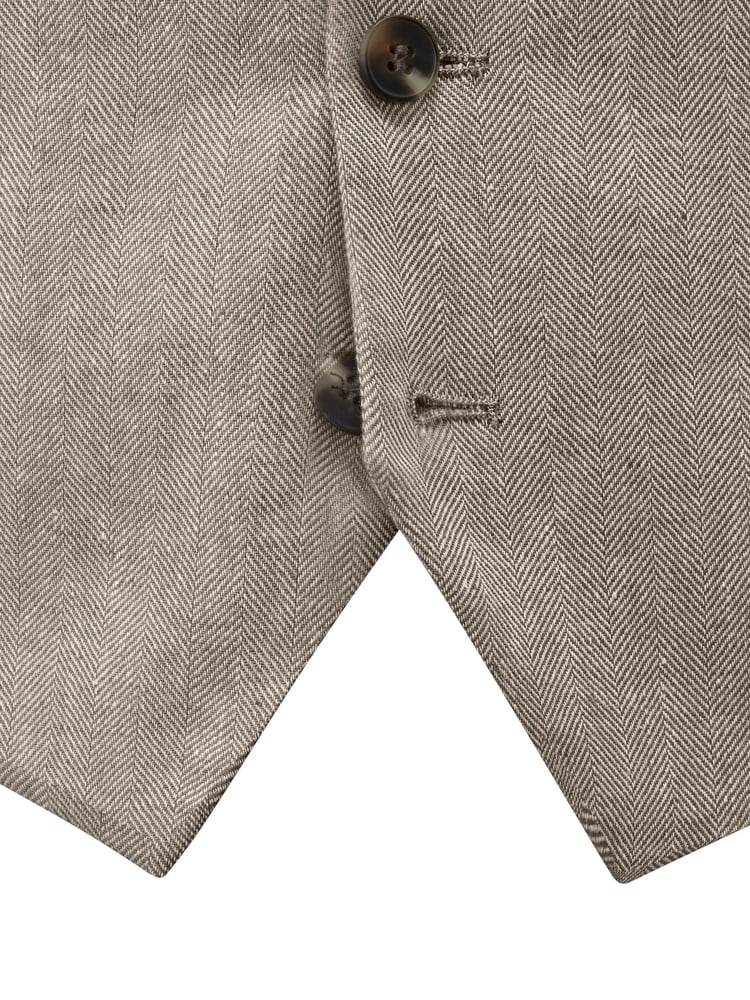 Skopes Natural Single Breasted Tailored Fit Calvados Linen Blend Suit Waistcoat - Image 4 of 4