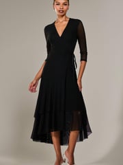 Jolie Moi Black Mesh Wrap Midaxi Dress - Image 1 of 6