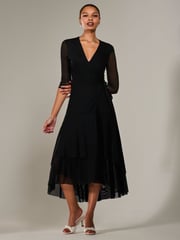Jolie Moi Black Mesh Wrap Midaxi Dress - Image 2 of 6