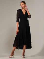 Jolie Moi Black Mesh Wrap Midaxi Dress - Image 4 of 6