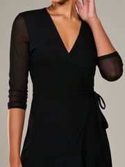 Jolie Moi Black Mesh Wrap Midaxi Dress - Image 5 of 6
