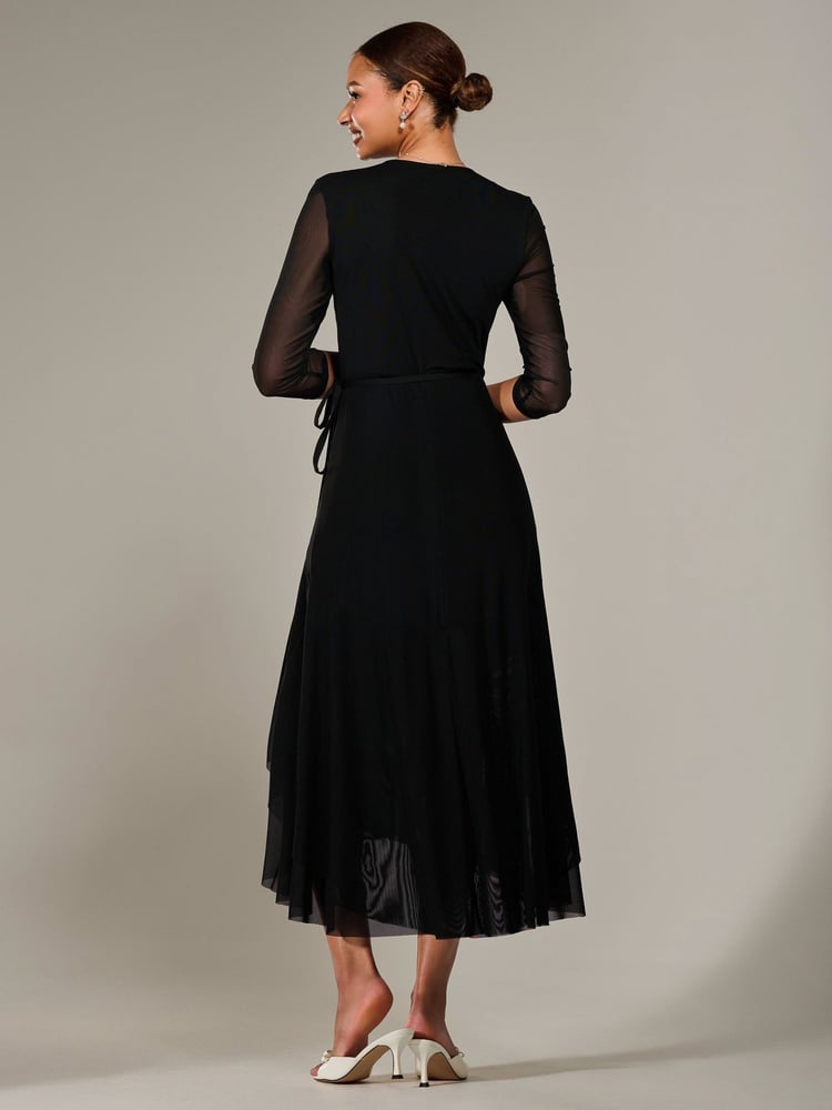 Jolie Moi Black Mesh Wrap Midaxi Dress - Image 6 of 6
