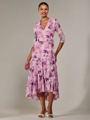 Jolie Moi Pink Mesh Wrap Midaxi Dress - Image 1 of 6