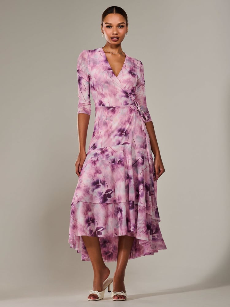 Jolie Moi Pink Mesh Wrap Midaxi Dress - Image 6 of 6