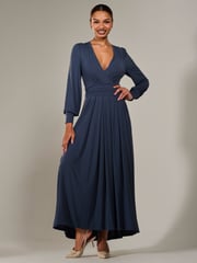 Jolie Moi Aqua Blue Long Sleeve Supersoft Jersey Maxi Dress - Image 1 of 5