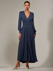 Jolie Moi Aqua Blue Long Sleeve Supersoft Jersey Maxi Dress - Image 4 of 5