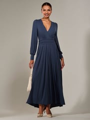Jolie Moi Aqua Blue Long Sleeve Supersoft Jersey Maxi Dress - Image 5 of 5