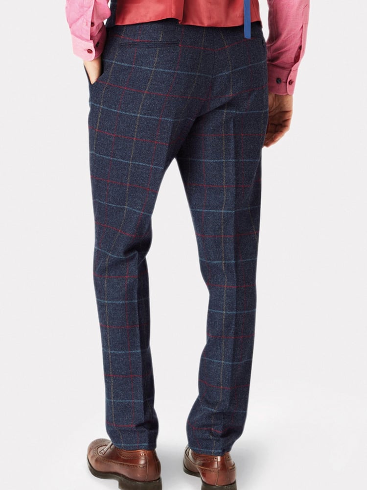 Brook Taverner Blue Check Wool Suit Trousers - Image 2 of 2