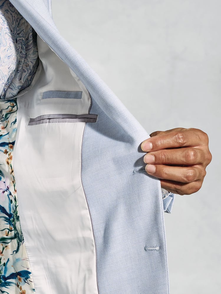 Brook Taverner Blue Textured Occasion Suit Jacket - Image 6 of 6
