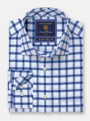Brook Taverner Blue Oxford Grid Check 100% Cotton Shirt - Image 2 of 4