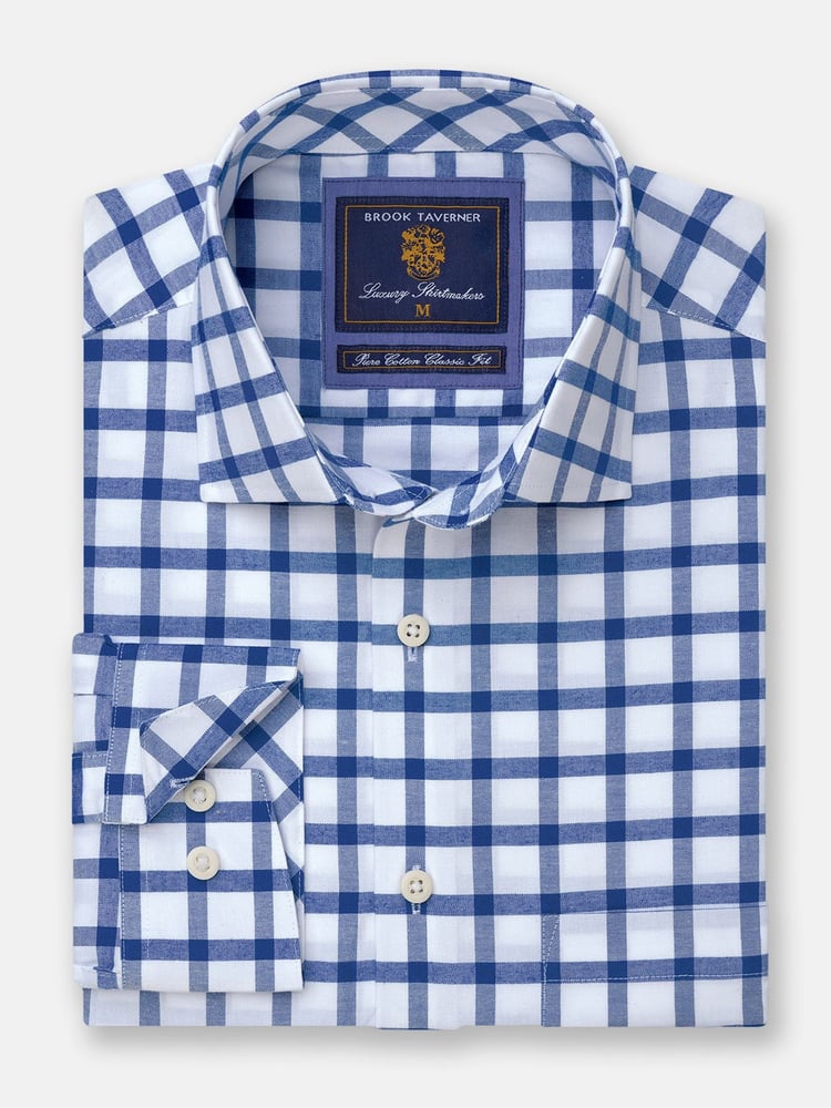 Brook Taverner Blue Oxford Grid Check 100% Cotton Shirt - Image 2 of 4