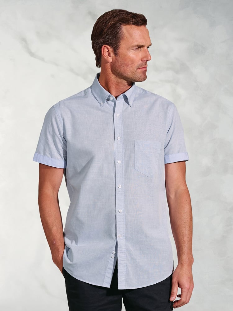 Brook Taverner Blue Textured 100% Cotton Shirt - Image 1 of 4