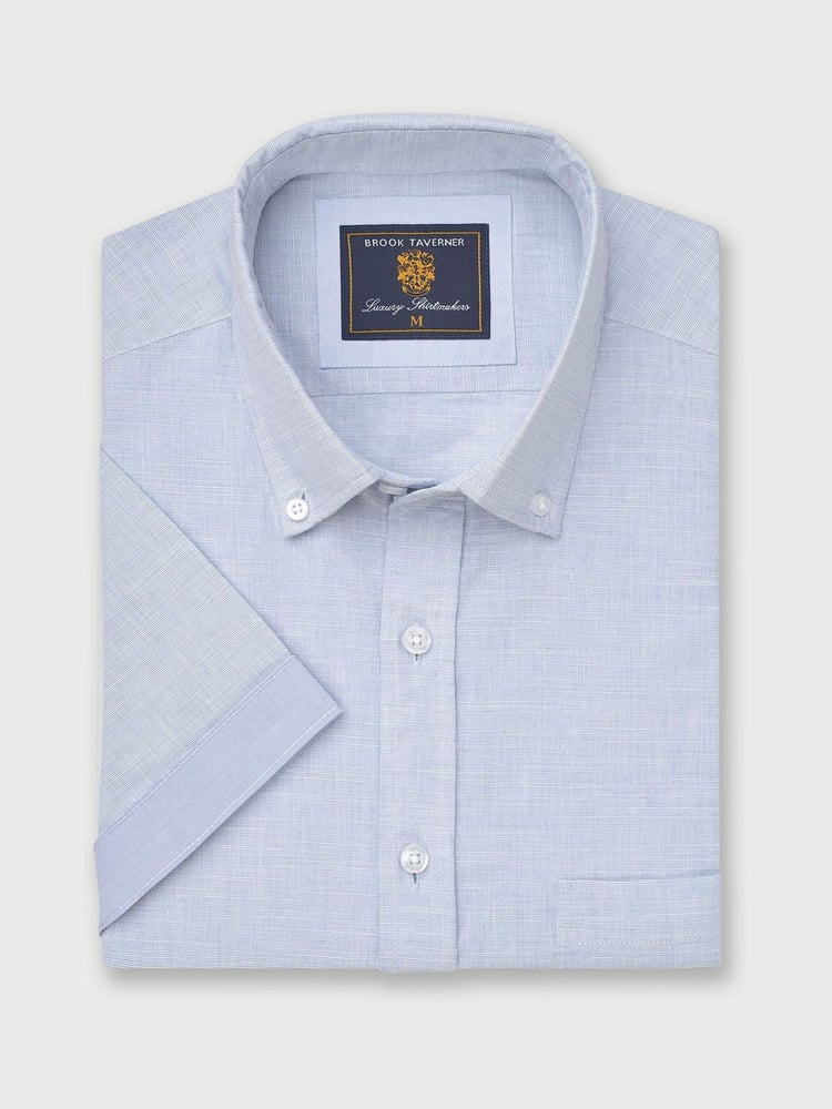 Brook Taverner Blue Textured 100% Cotton Shirt - Image 2 of 4