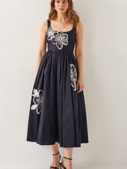Monsoon Black Sophie Embroidered Fit & Flare Midi Dress - Image 1 of 5
