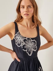 Monsoon Black Sophie Embroidered Fit & Flare Midi Dress - Image 2 of 5