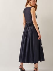 Monsoon Black Sophie Embroidered Fit & Flare Midi Dress - Image 3 of 5