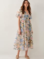 Monsoon Pink Agnes Floral Puff Sleeve Midi Dress - Image 1 of 5