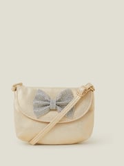 Angels By Accessorize Gold Girls Diamante Bow Bag - Image 1 of 2