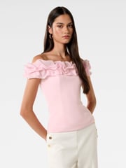 Forever New Pink Stephanie Ruffle Crepe Bustier Top - Image 4 of 5
