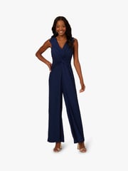 Adrianna Papell Blue Twist Front Overlay Jumpsuit - Image 1 of 6