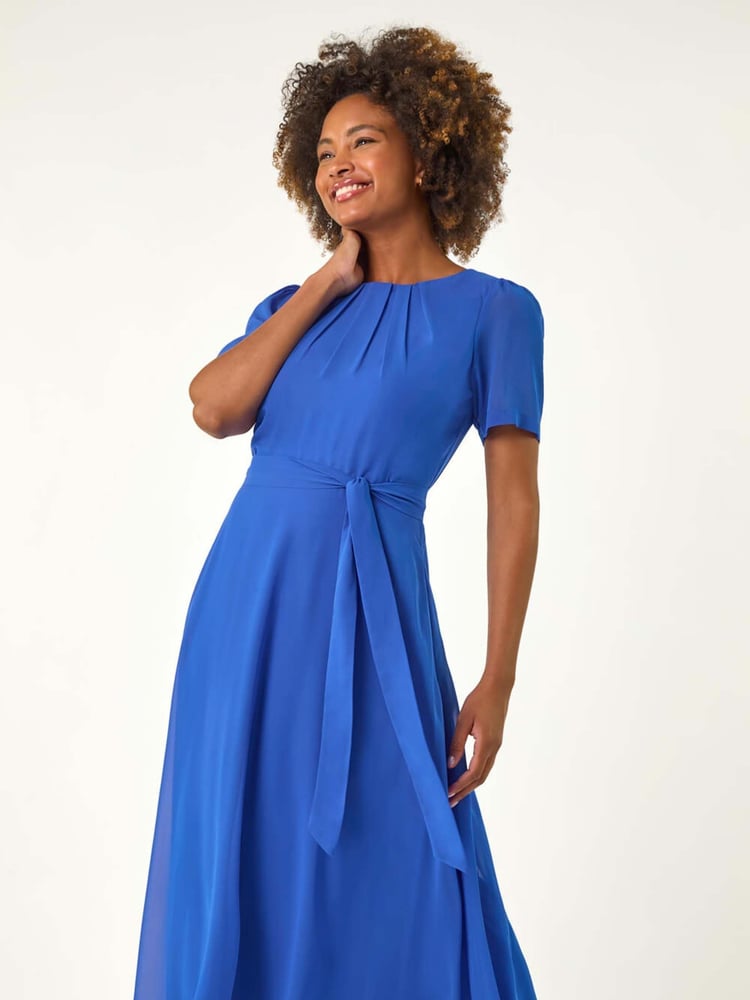 Roman Blue Pleated Chiffon Midi Dress - Image 1 of 5