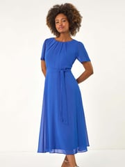 Roman Blue Pleated Chiffon Midi Dress - Image 2 of 5