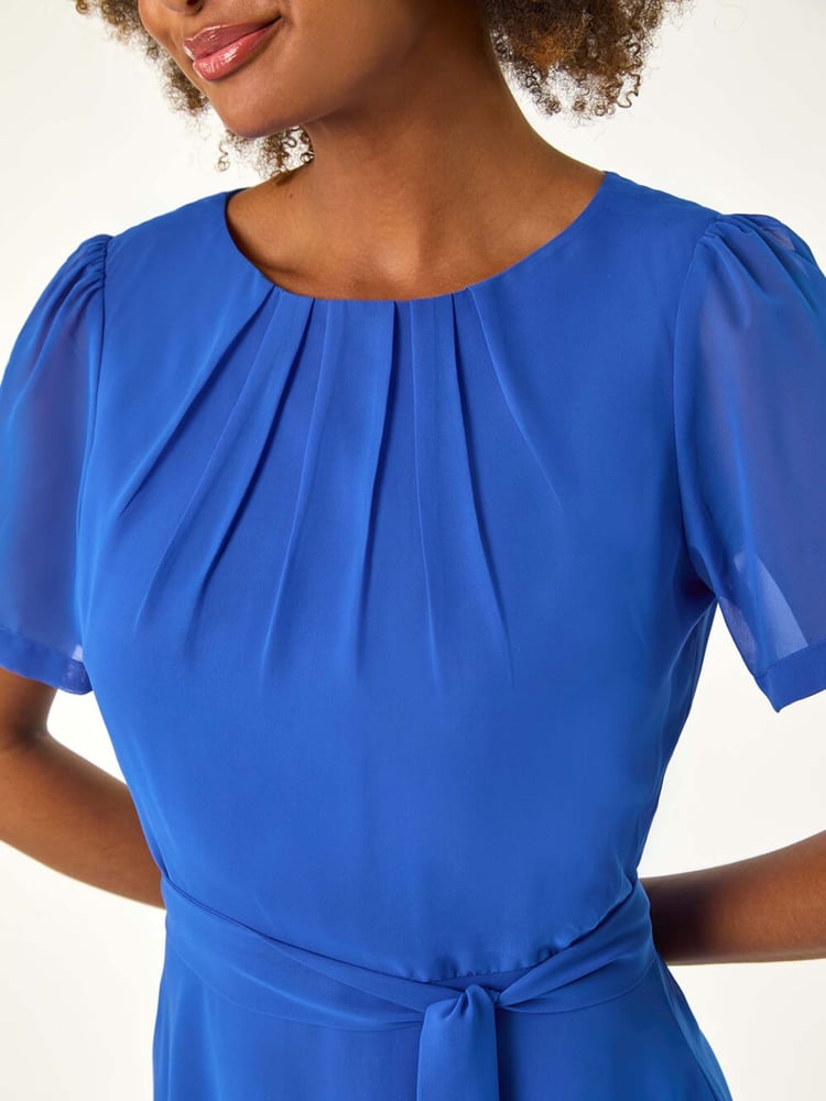 Roman Blue Pleated Chiffon Midi Dress - Image 5 of 5