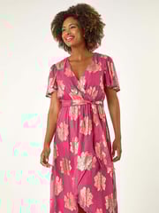 Roman Pink Jacquard Midi Wrap Dress - Image 2 of 5