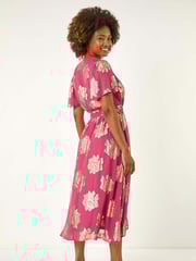 Roman Pink Jacquard Midi Wrap Dress - Image 3 of 5
