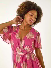 Roman Pink Jacquard Midi Wrap Dress - Image 4 of 5