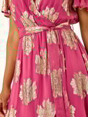 Roman Pink Jacquard Midi Wrap Dress - Image 5 of 5