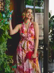 Adrianna Papell Pink Floral Chiffon Ring Gown - Image 1 of 7