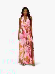 Adrianna Papell Pink Floral Chiffon Ring Gown - Image 2 of 7
