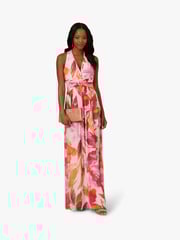 Adrianna Papell Pink Floral Chiffon Ring Gown - Image 5 of 7