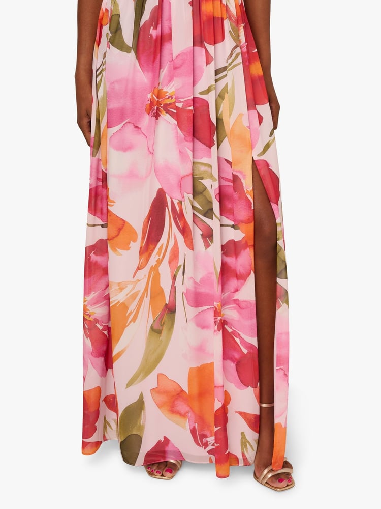 Adrianna Papell Pink Floral Chiffon Ring Gown - Image 7 of 7