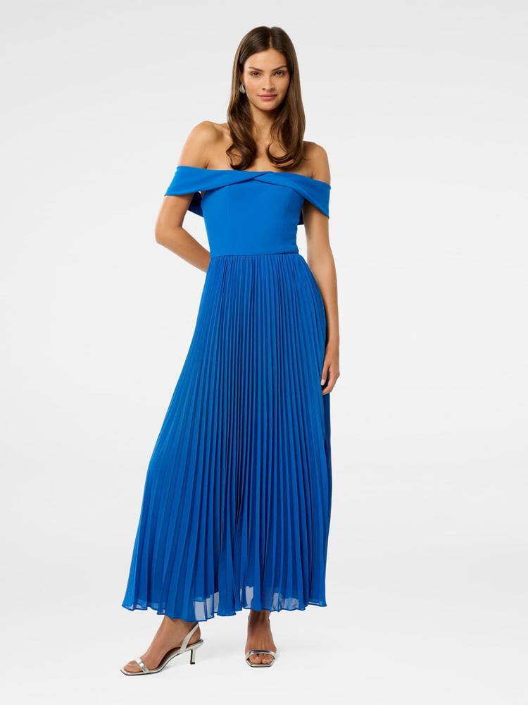 Forever New Blue Louise Off Shoulder Pleated Midi Dress - Image 1 of 4