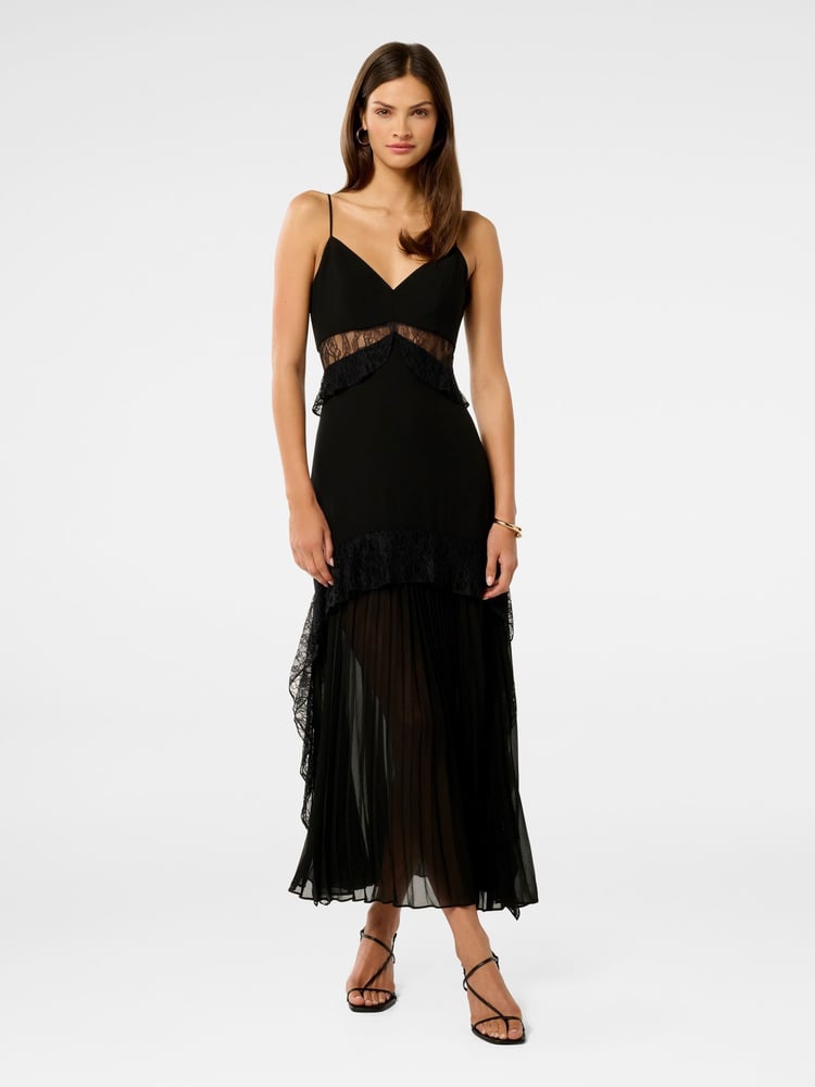Forever New Black Lara Pleated Ruffle Maxi Dress - Image 1 of 4