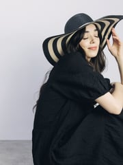 Moda in Pelle Guilia Floppy Striped Black Hat - Bild 1 von 4