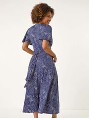 Roman Blue Spot Print Wrap Midi Dress - Image 3 of 5