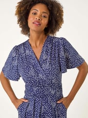 Roman Blue Spot Print Wrap Midi Dress - Image 4 of 5