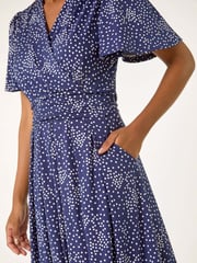 Roman Blue Spot Print Wrap Midi Dress - Image 5 of 5