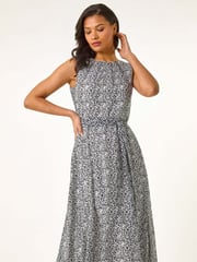 Roman White Spot Print Pleated Midi Dress - Image 1 of 5